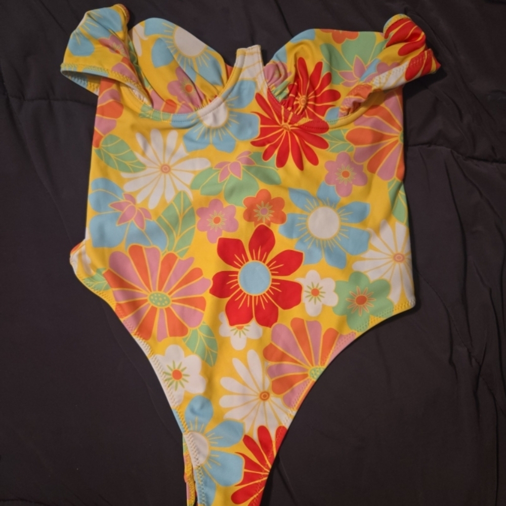 Sugar Thrillz Floral One Piece Swimsuit - Yellow and Red